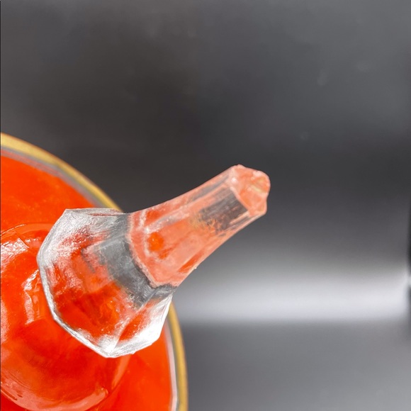 Mid Century Clear Glass Candy Dish w/Orange glass lid - Picture 5 of 11